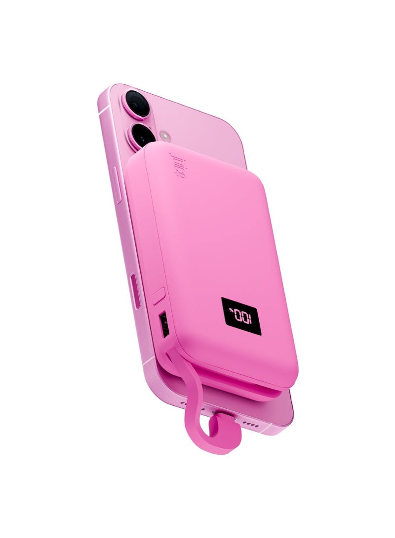 JUICE Eco Integrated Power Bank, Portable Charger 10,000 mAh with Built-in Cable & Digital Display, USB-C Output, Power Bank for iPhone 15 16 Pro Max, Samsung, Xiaomi, Android, iPad, DJI, GoPro - Pink - Image 2
